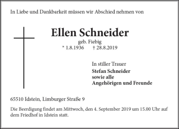 Traueranzeige von Ellen Schneider von vrm-trauer