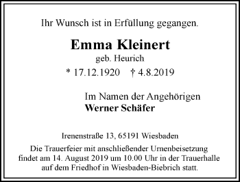 Traueranzeige von Emma Kleinert von vrm-trauer