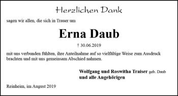 Traueranzeige von Erna Daub von vrm-trauer