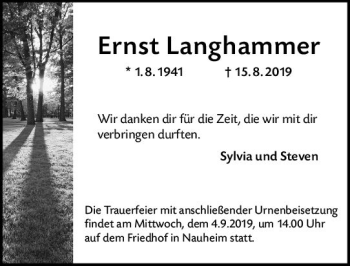 Traueranzeige von Ernst Langhammer von vrm-trauer