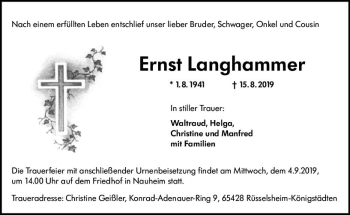 Traueranzeige von Ernst Langhammer von vrm-trauer