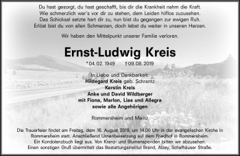 Traueranzeige von Ernst-Ludwig Kreis von vrm-trauer