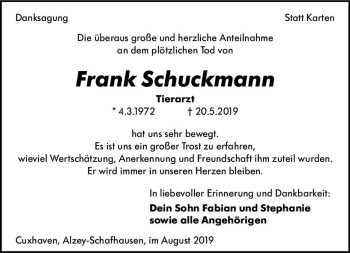 Traueranzeige von Frank Schuckmann von vrm-trauer