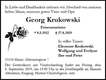 Traueranzeige von Georg Krukowski von vrm-trauer