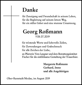 Traueranzeige von Georg Roßmann von vrm-trauer
