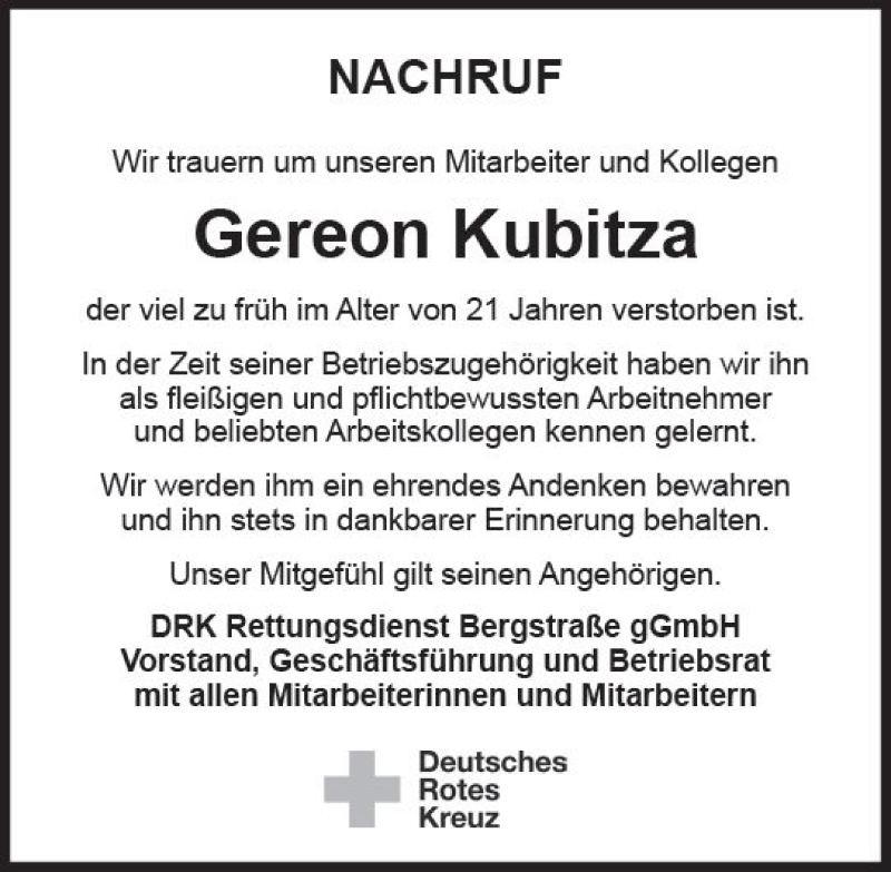  Traueranzeige für Gereon Kubitza vom 07.08.2019 aus vrm-trauer