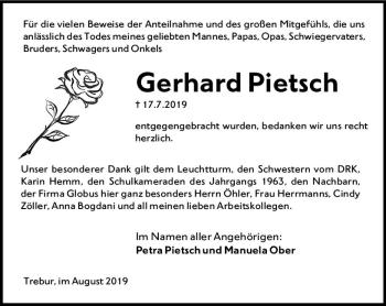 Traueranzeige von Gerhard Pietsch von vrm-trauer