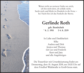 Traueranzeige von Gerlinde Roth von vrm-trauer