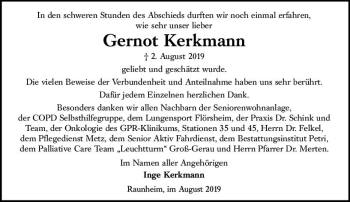 Traueranzeige von Gernot Kerkmann von vrm-trauer