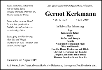 Traueranzeige von Gernot Kerkmann von vrm-trauer