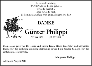 Traueranzeige von Günter Philippi von vrm-trauer