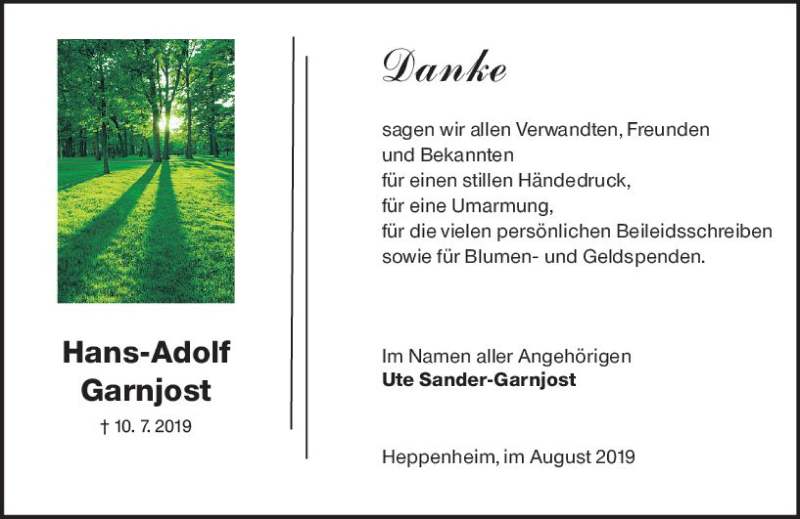  Traueranzeige für Hans-Adolf Garnjost vom 03.08.2019 aus vrm-trauer