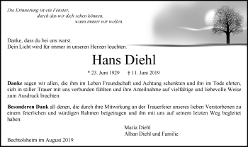 Traueranzeige von Hans Diehl von vrm-trauer