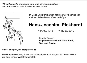 Traueranzeige von Hans-Joachim Pickhardt von vrm-trauer