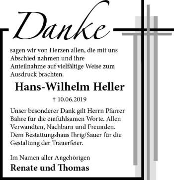 Traueranzeige von Hans-Wilhelm Heller von vrm-trauer