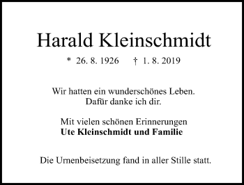 Traueranzeige von Harald Kleinschmidt von vrm-trauer