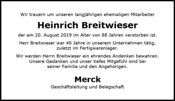 Traueranzeige von Heinrich Breitwieser von vrm-trauer
