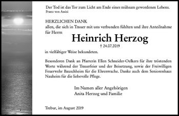 Traueranzeige von Heinrich Herzog von vrm-trauer