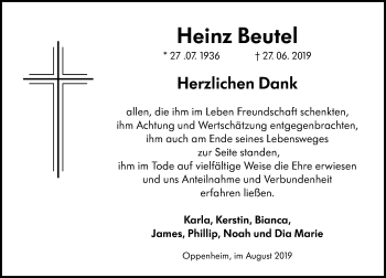 Traueranzeige von Heinz Beutel von vrm-trauer