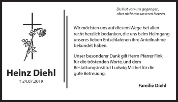 Traueranzeige von Heinz Diehl von vrm-trauer