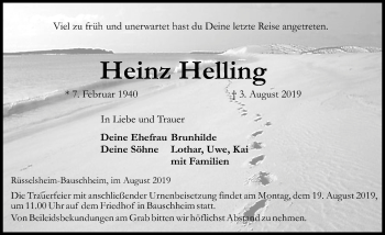 Traueranzeige von Heinz Helling von vrm-trauer