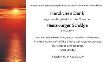 Traueranzeige von Heinz-Jürgen Schildge von vrm-trauer