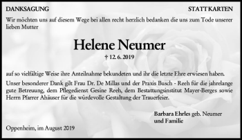 Traueranzeige von Helene Neumer von vrm-trauer