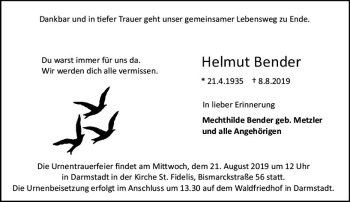 Traueranzeige von Helmut Bender von vrm-trauer