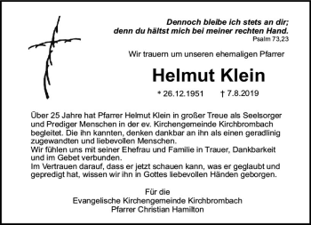 Traueranzeige von Helmut Klein von vrm-trauer