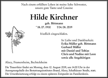 Traueranzeige von Hilde Kirchner von vrm-trauer