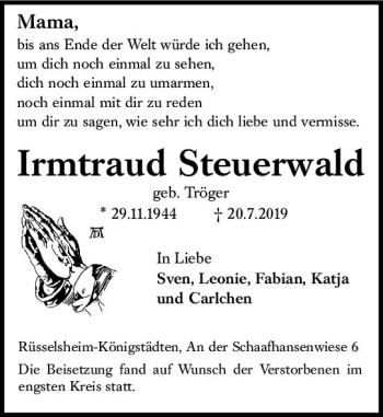 Traueranzeige von Irmtraud Steuerwald von vrm-trauer
