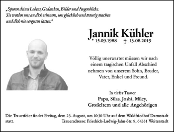 Traueranzeige von Jannik Kühler von vrm-trauer
