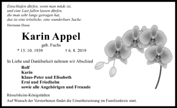 Traueranzeige von Karin Appel von vrm-trauer
