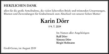 Traueranzeige von Karin Dörr von vrm-trauer