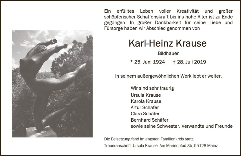 Traueranzeige für Karl-Heinz Krause vom 24.08.2019 aus vrm-trauer