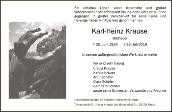 Traueranzeige von Karl-Heinz Krause von vrm-trauer