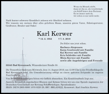Traueranzeige von Karl Kerwer von vrm-trauer