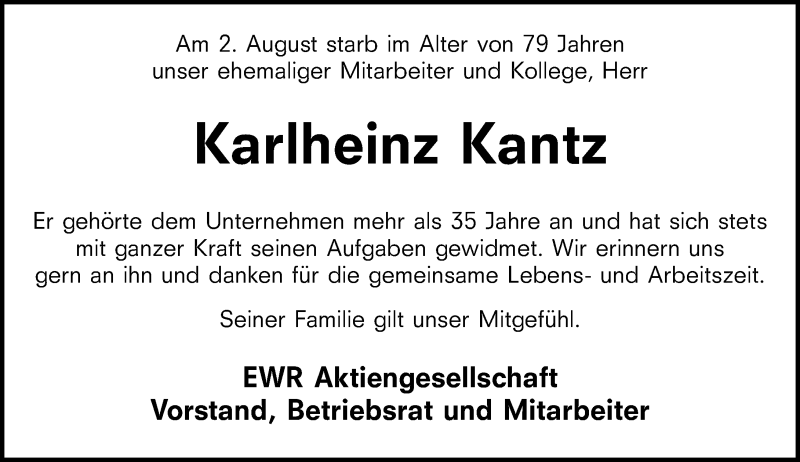  Traueranzeige für Karlheinz Kantz vom 10.08.2019 aus vrm-trauer
