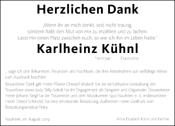 Traueranzeige von Karlheinz Kühnl von vrm-trauer