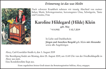 Traueranzeige von Karoline Hildegard Klein von vrm-trauer