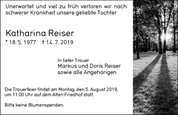 Traueranzeige von Katharina Reiser von vrm-trauer