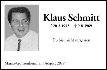 Traueranzeige von Klaus Schmitt von vrm-trauer