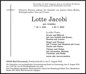 Traueranzeige von Lotte Jacobi von vrm-trauer