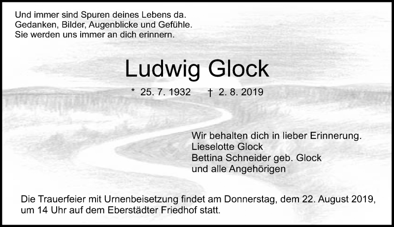  Traueranzeige für Ludwig Glock vom 10.08.2019 aus vrm-trauer