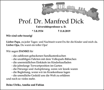 Traueranzeige von Manfred Dick von vrm-trauer
