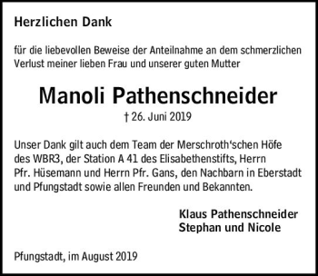 Traueranzeige von Manoli Pathenschneider von vrm-trauer