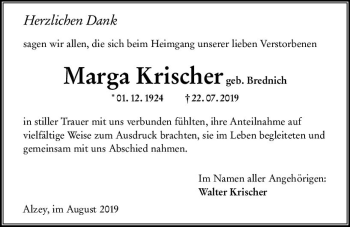 Traueranzeige von Marga Krischer von vrm-trauer