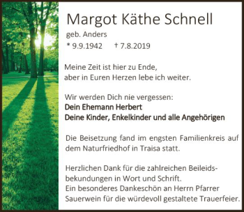 Traueranzeige von Margot Käthe Schnell von vrm-trauer