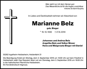 Traueranzeige von Marianne Beiz von vrm-trauer