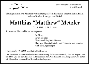 Traueranzeige von Matthias Metzler von vrm-trauer